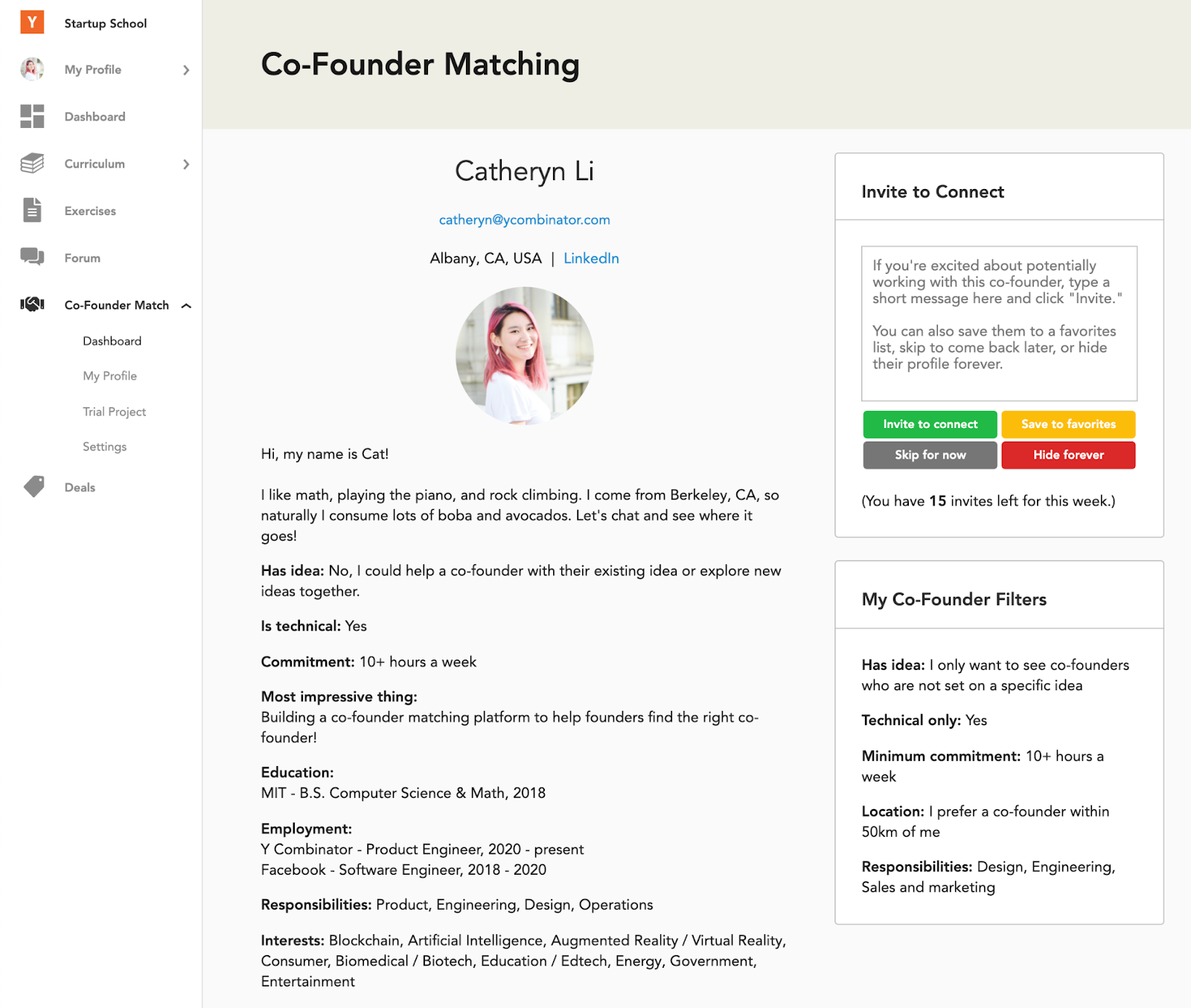 YC's co-founder matching platform